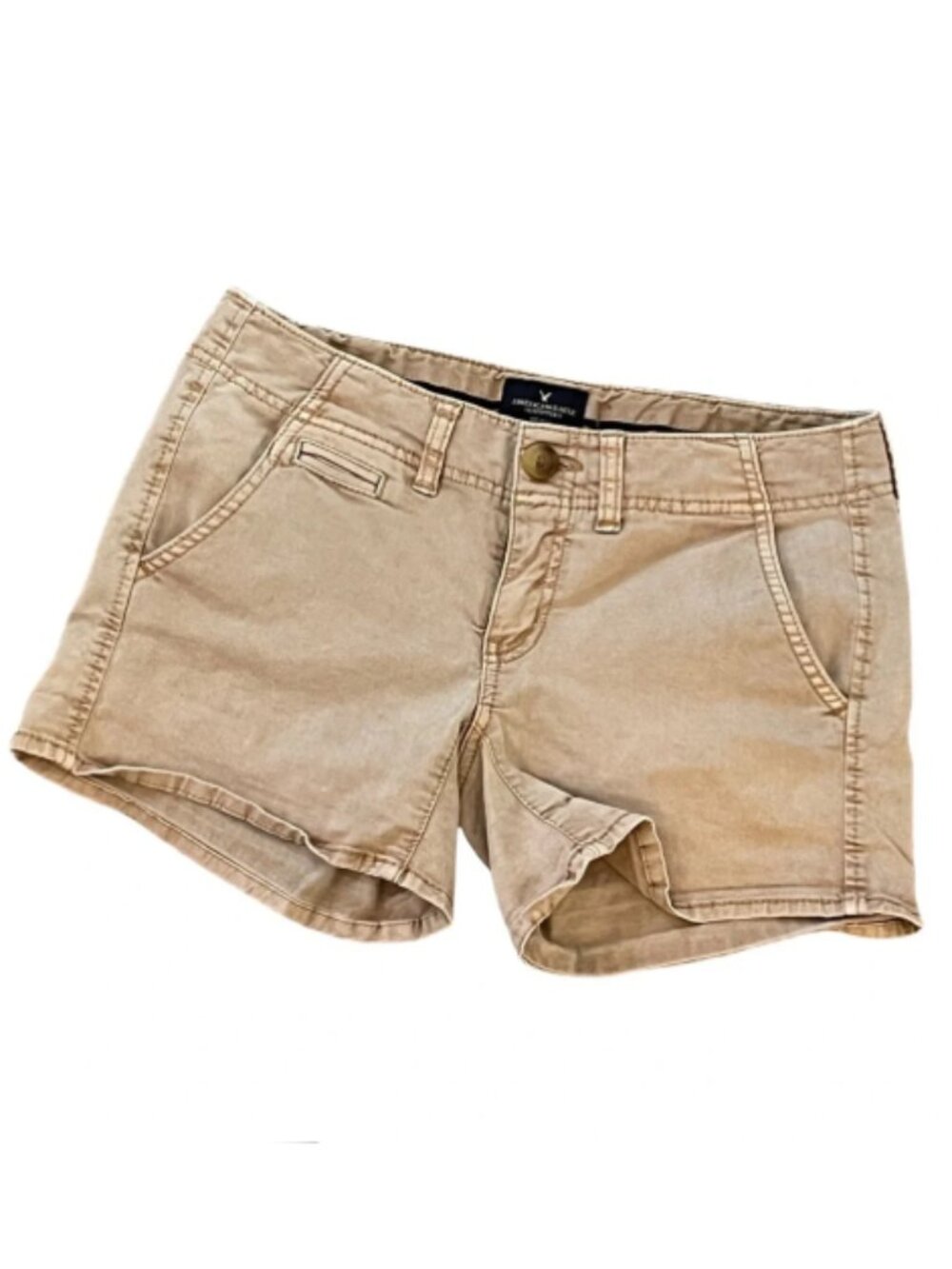 American Eagle Tan Khaki Chino Shortie Shorts Low Rise Stretch Womens Size 2